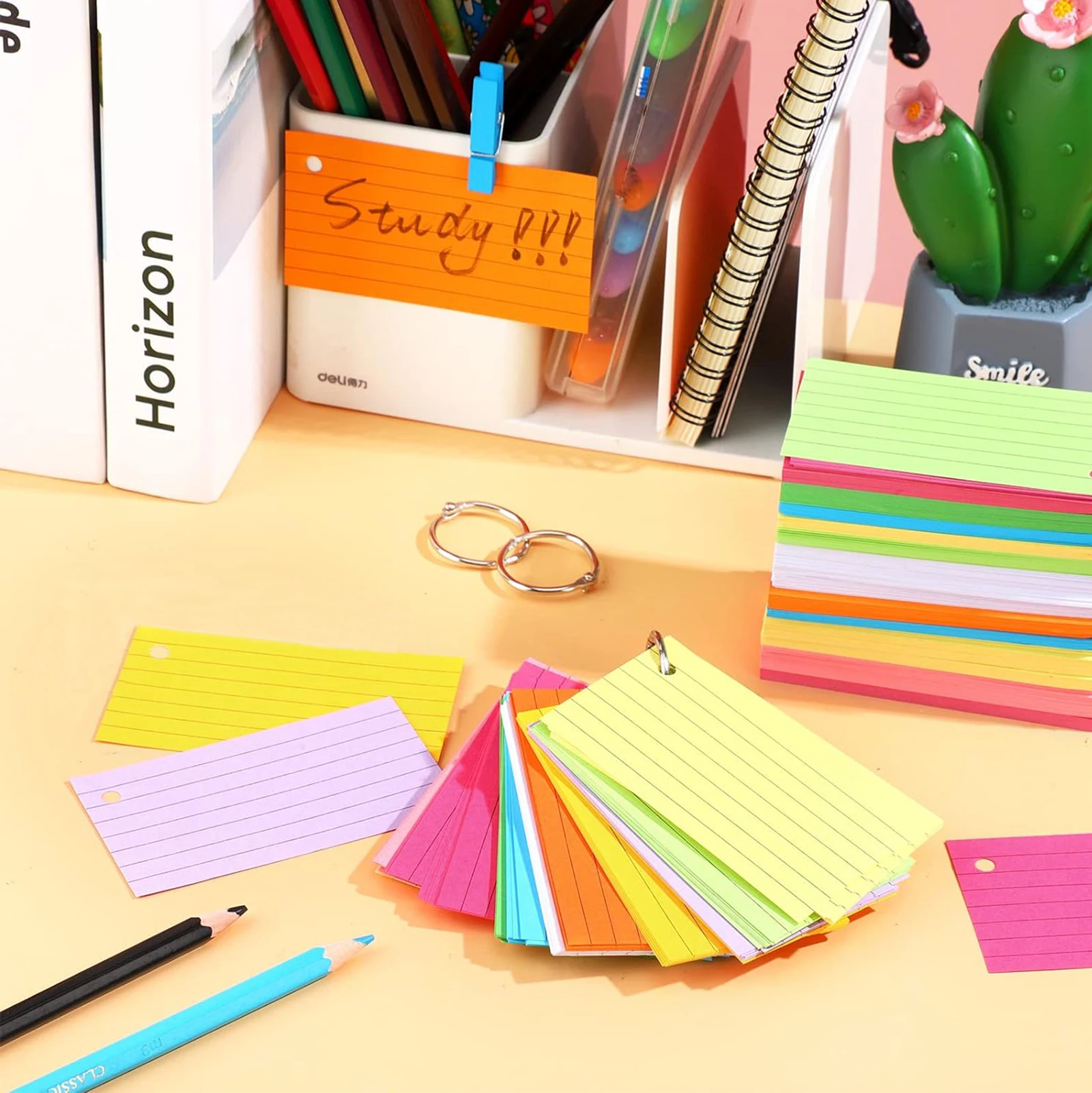 

1000 Sheets Index Cards Colored Sticky Notes with Rings Portable Words Study Card Punched Study Notepads Vocabulary Card 52*74mm