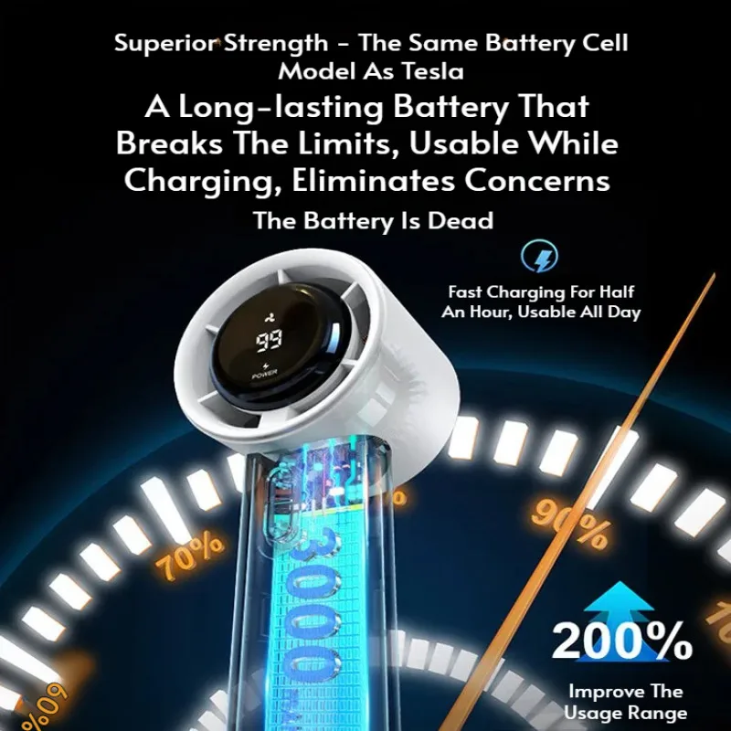 Smart handheld small fan portable noiseless digital display high-speed small wind cannon USB charging ice fan