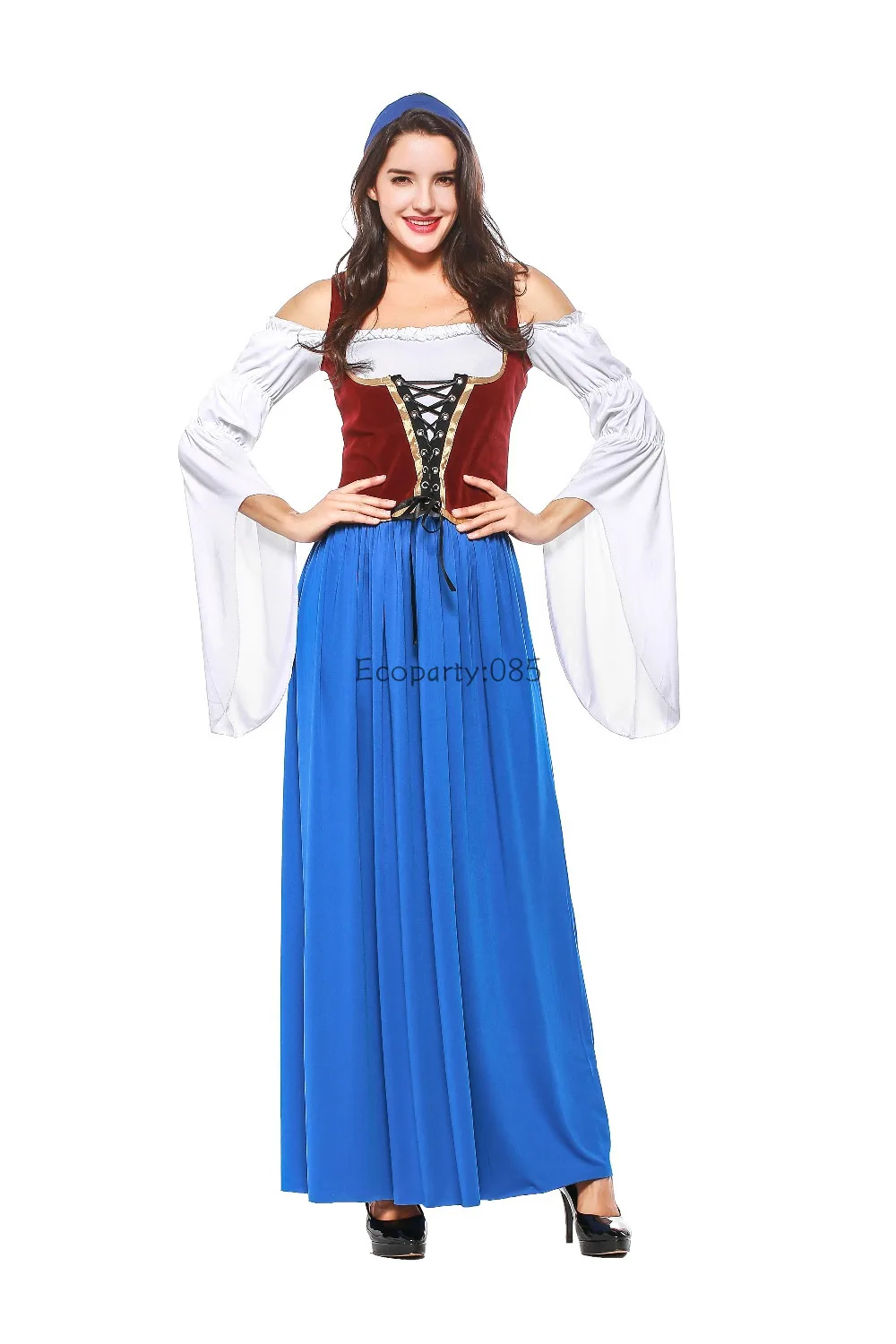 New Oktoberfest Costume donna sexy con spalle scoperte abito lungo blu Bavarian Beer maid Fancy German Dirndl Dress S-2XL