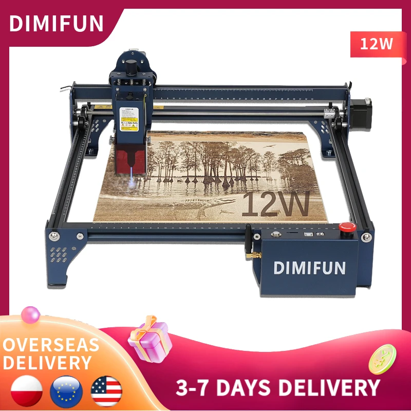 DIMIFUN DM6 B12 12W Laser Engraving Machine GRBL APP Offline Control 445±5nm Blue CNC Cutting Machine Wood Engraving Machine