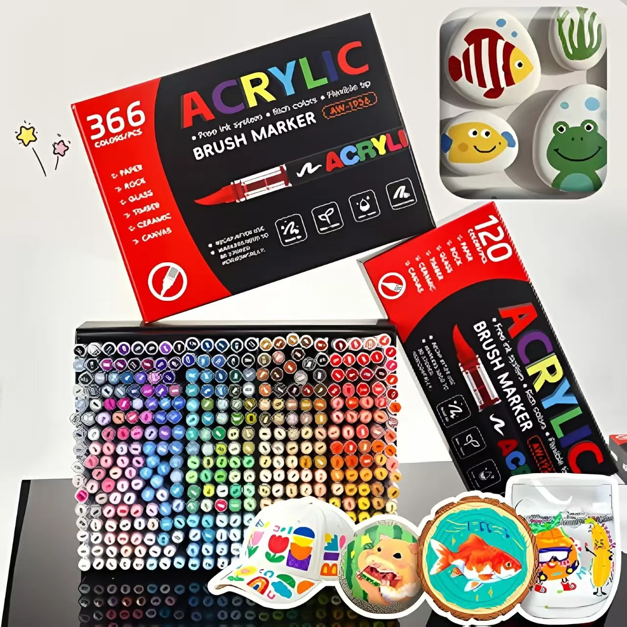 

366-Color Direct-Liquid Acrylic Markers for Children's Art Painting Soft-Tip Markers Student DIY Journaling And Doodling