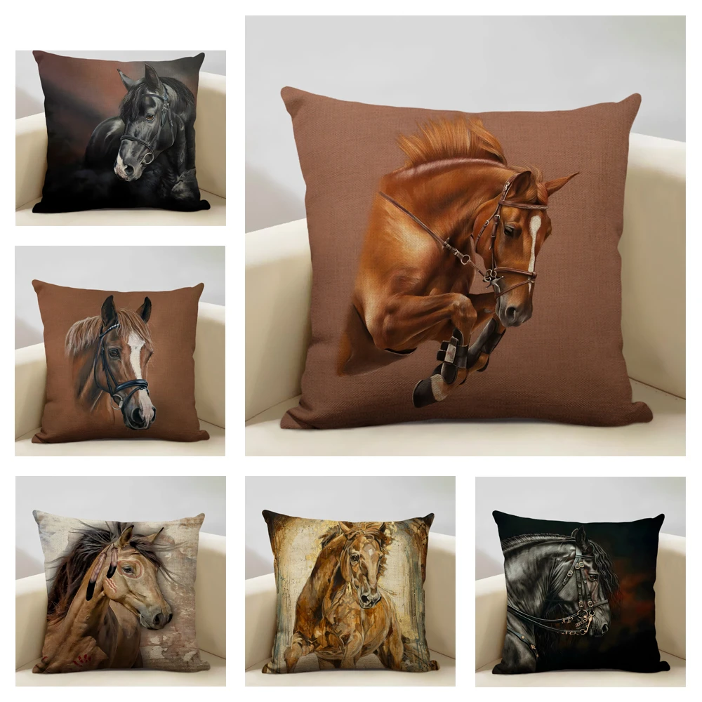 Farm Animals Horse Cushion Cover 45x45cm Linen Pillow Case Luxury Home Sofa Decoration Pillowcase