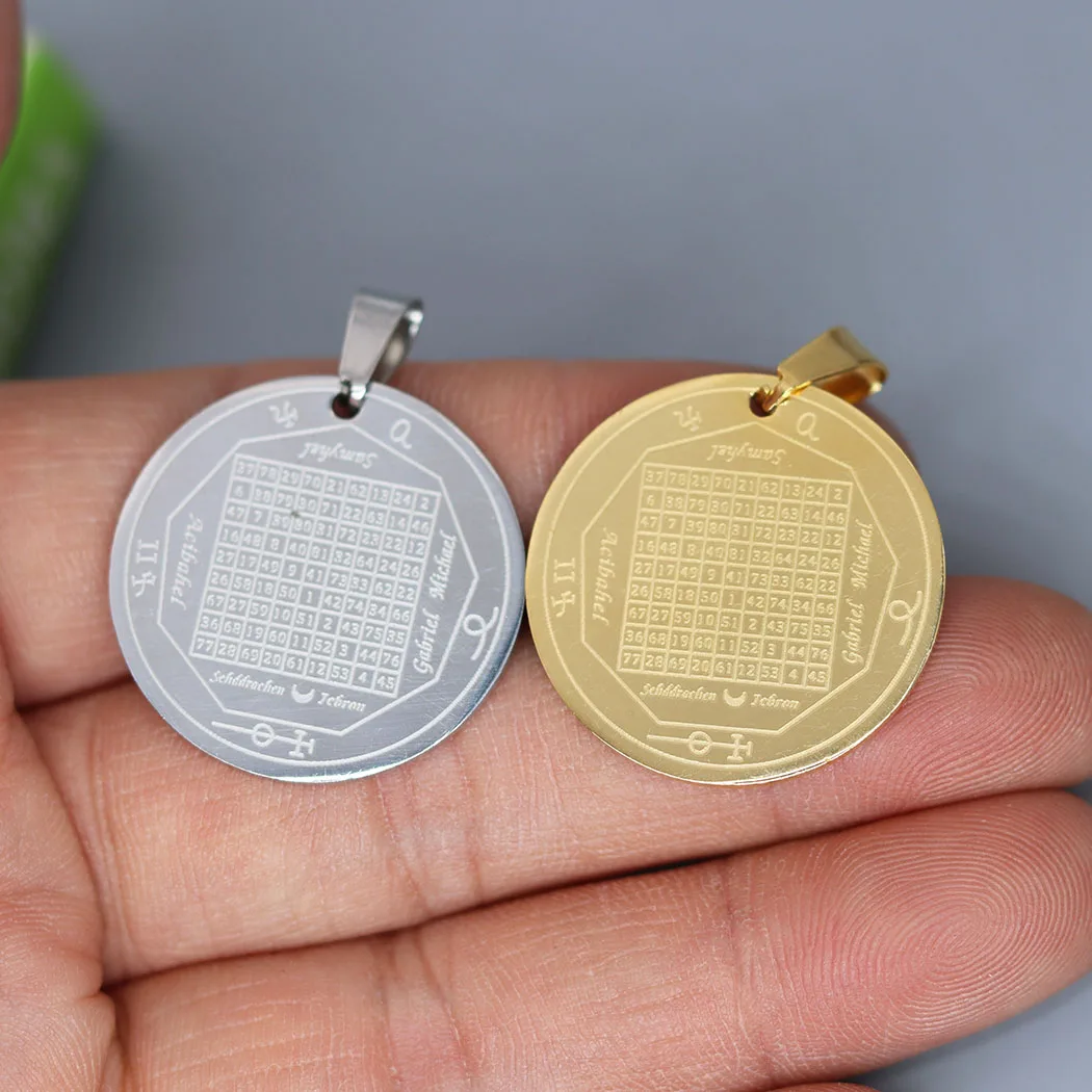 

2pcs Magic Square Line Moon Arabic Numeral Symbol Charms Round Stainless Steel Pendant for Jewelry Making Keychains diy Material