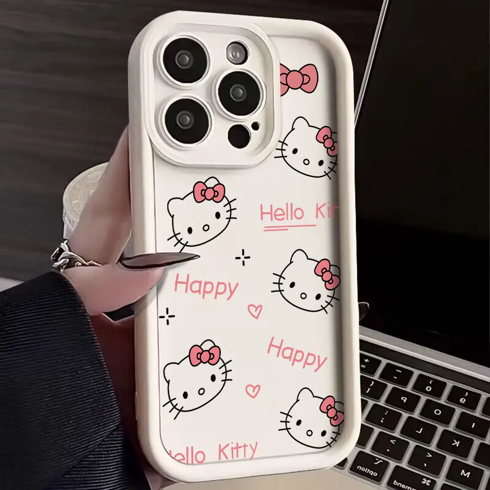 Carved Hello Kitty Plain Multistep Phone Case for OPPO Realme 12 8 8i 7i 11 C11 C12 C15 C20 C21Y C31 C33 C35 C53 C55 4G 5G Cover