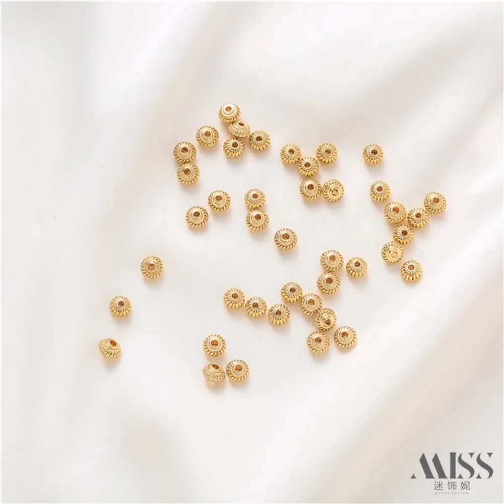 14K Gold Color Flat Pumpkin Bead-separated Flying Saucer Spiral Pattern Lantern Loose Beads DIY Handmade Jewelry Bead Material