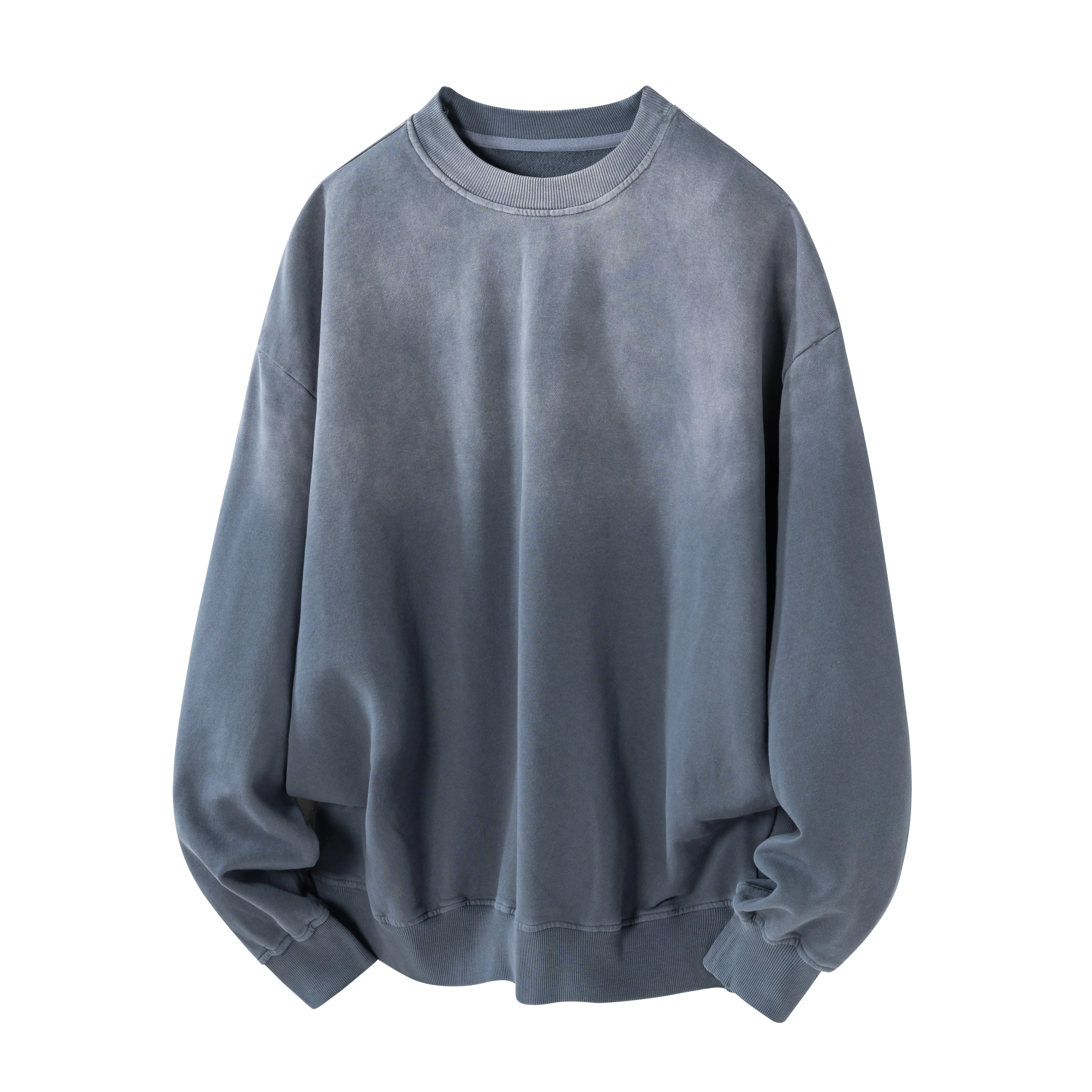 미국 스타일 옴브레 그라데이션 염색 스웨트셔츠 티셔츠 - 남성용 루즈핏 순면 100% 워싱 캐주얼 탑 풀오버 가을용