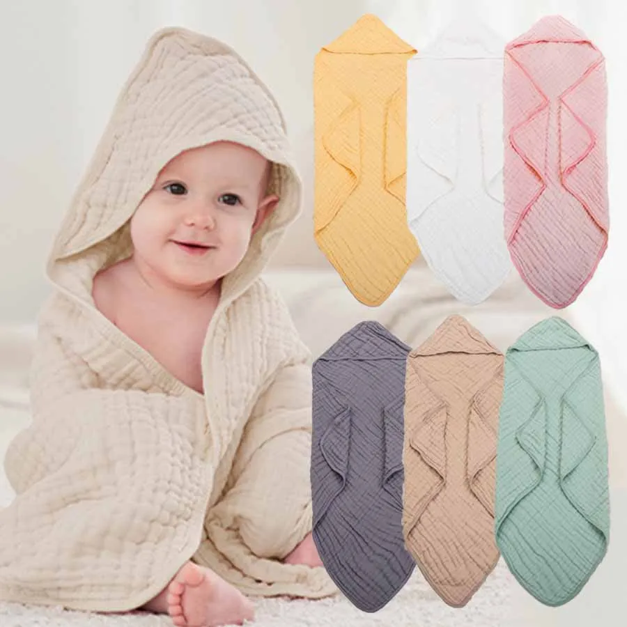 90*90cm Hooded Baby Towel Made of Pure Cotton Baby Bath Towel with Hood Soft and Absorbent for Young Children and Newborns