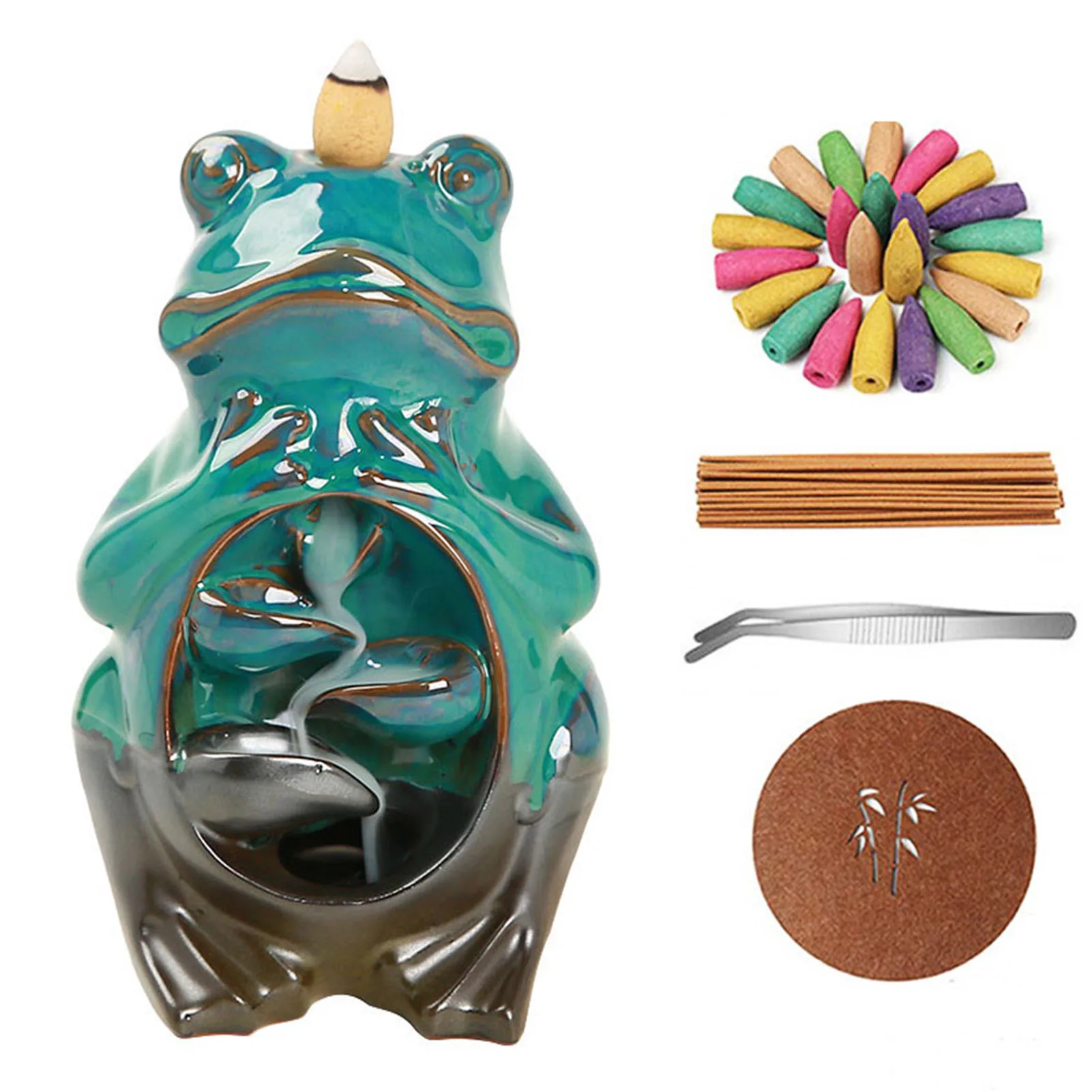 

Frog Incense Backflow Holder Ceramic Incense Burner Waterfall Animal Shape Tabletop Decoration With Backflow Incense Cones