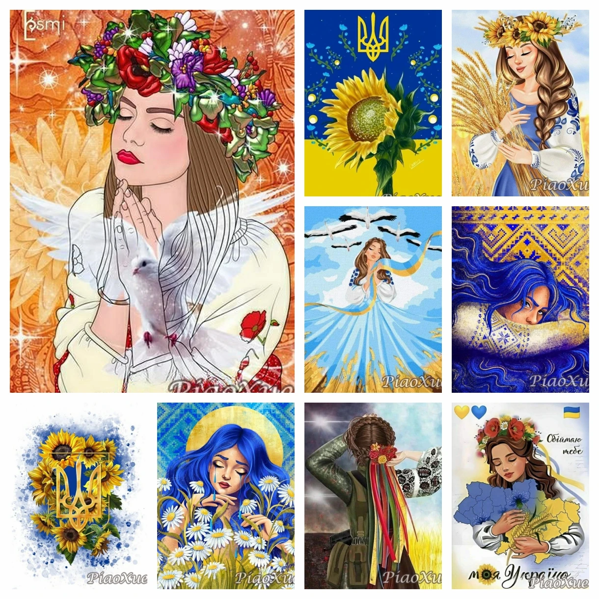 Ukrainian Flag Girl Diy AB Crystal Diamond Art Painting Embroidery Sunflower Picture Cross Stitch Mosaic  Drill Home Decor Gift