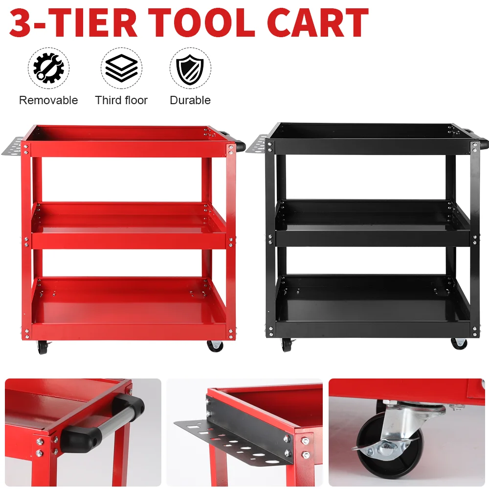 الثقيلة المتداول أداة عربة خدمة عربات مع عجلات 3 الطبقة المحمولة فائدة المتداول أداة عربة المرآب عربة التخزين القابلة للطي #2