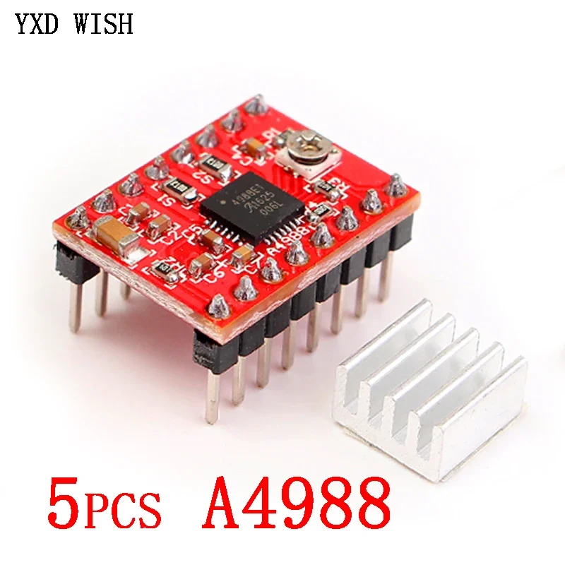 5 pz A4988 StepStick Stepper Driver + dissipatore di calore per Reprap parti della stampante 3D Driver motore passo-passo rosso con accessori