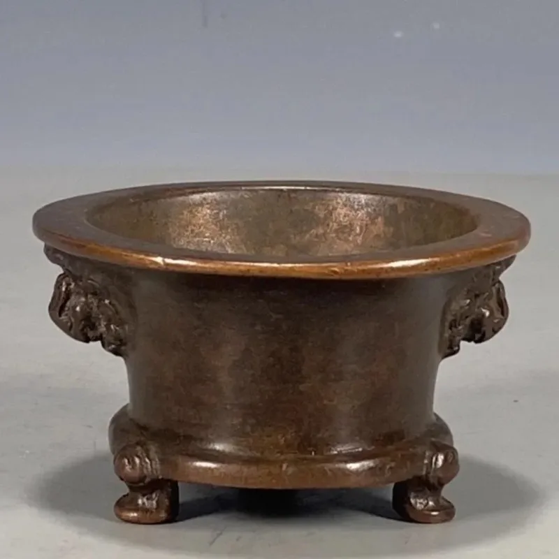 Antique Temples Buddhism Three-Legged Double Lion Aroma Fumigation Stove Home Altar Meditation Incense Burner Home Decor