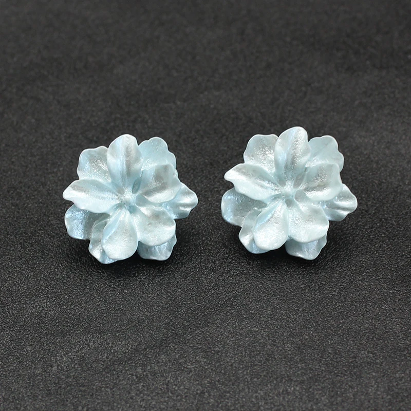 Big Camellia Gardenia Flower Stud Earring for Women Female Sweet Pink Blue Resin Jewelry Wedding Best Friend Christmas Gift