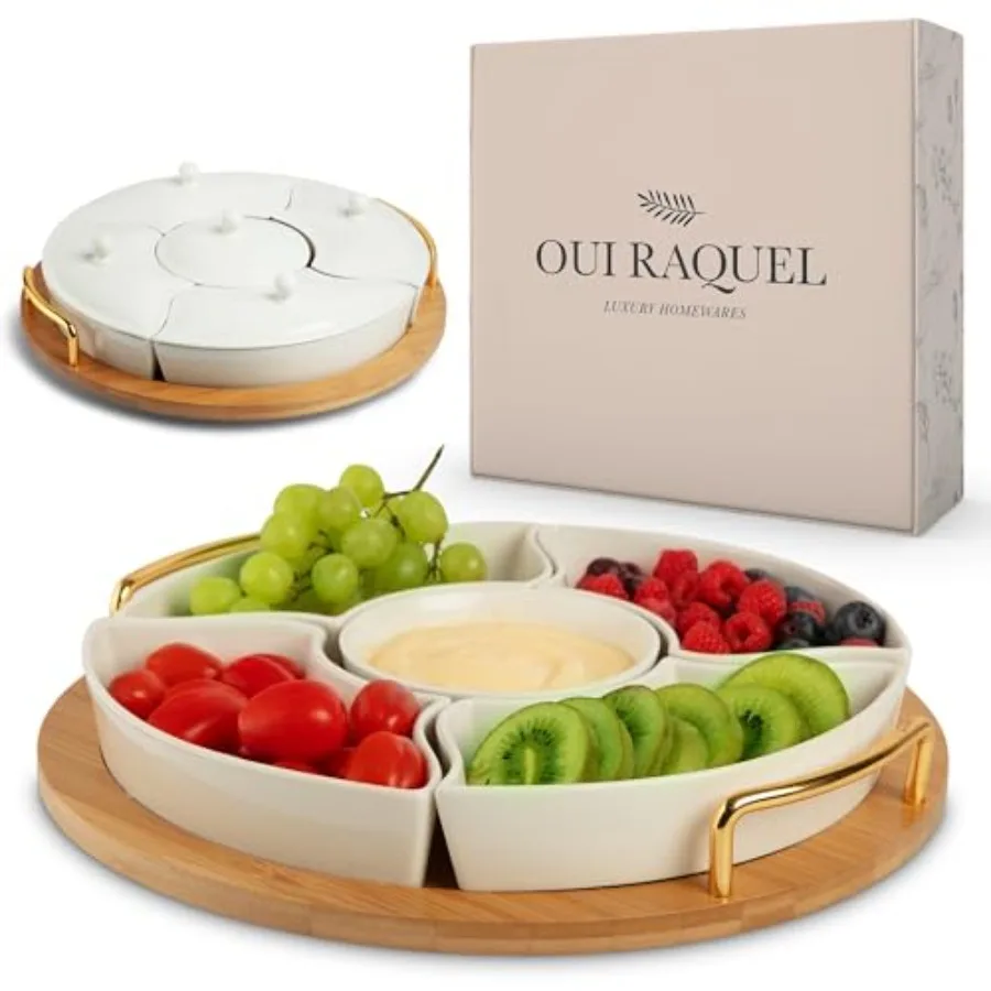 

Chip and Dip Serving Set 13.5" Serving Platters and Trays Appetizer Serving Tray Divided Serving Tray Party Serving Relish Tray