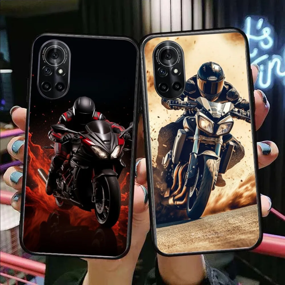 Motorcycle Rider Mobile Cell Phone Case for Honor 90 70 50 20 7S X9 X8 X7 Magic 4 3 Pro Black Soft Phone Cover Funda