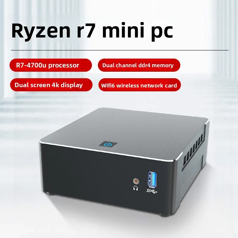 R7-3700U Processor 4K Mini Portable Computer Host for Office Living Room Game WiFi6 BT5.1 Miniature Desktop Computer
