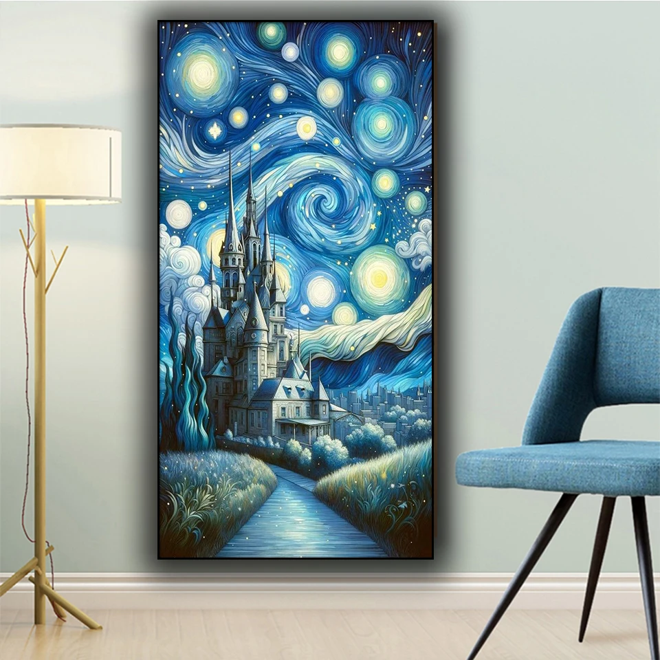 Blue Sky Castle Diamond Painting New 2024 Full Round Diamond Mosaic Jewelry cross stitch landscape Pictures for Living Room Deco