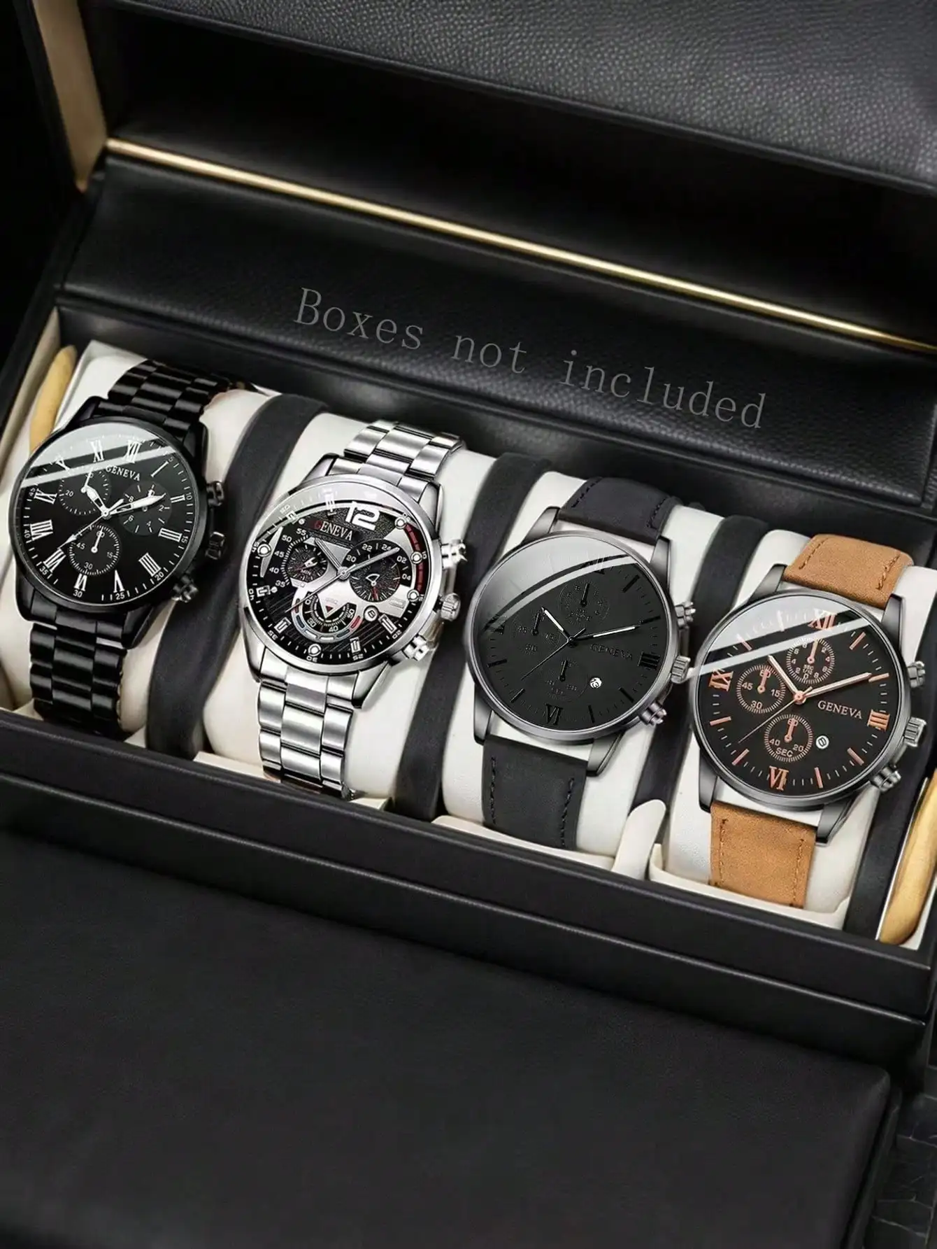 

Набор из 4 мужских кварцевых часов с ремешками из нержавеющей стали и кожи