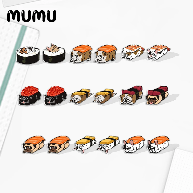 2022 New Sushi Frenchie Acrylic Stud Earring Cute Bulldog Earrings Resin Epoxy Jewelry Gifts Friend