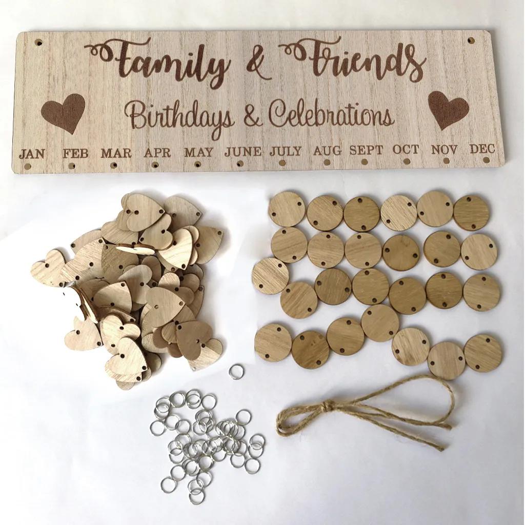 Calendar Birthday Family Board Hanging Wooden Wall Reminder Plaque Diy Personalized Wood Gifts Date Reminding Home Decor Tags