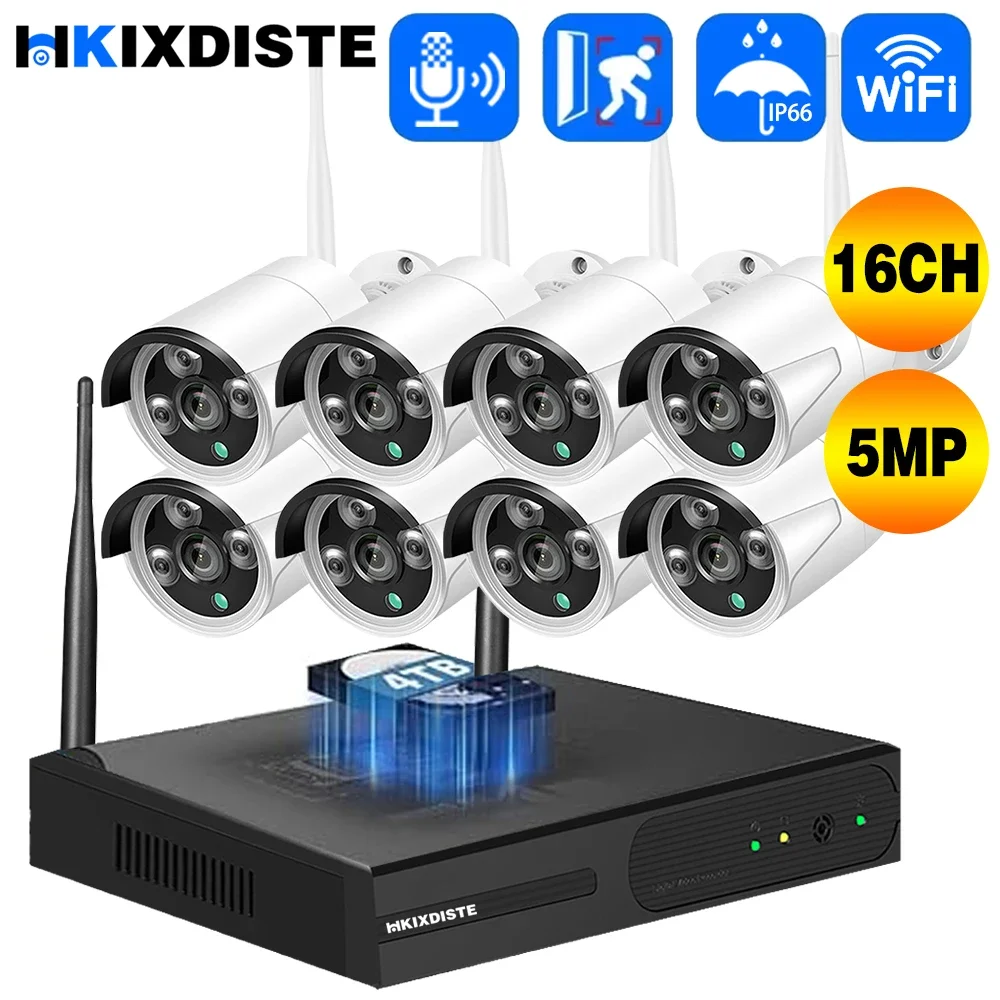 

HKIXDSTE 5MP WiFi CCTV Camera Security System Detect IR NightVision Bullet Camera Set 16CH NVR Wireless CCTV Surveillance System