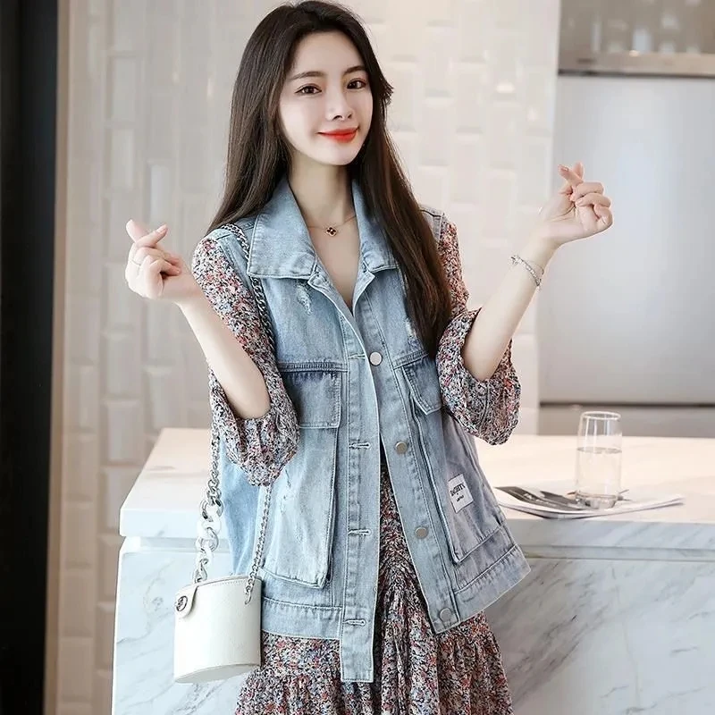 

Женский ковбойский жилет, весна-осень 2022, корейская версия, свободный женский жилет для отдыха, уменьшающая возраст женская верхняя одежда