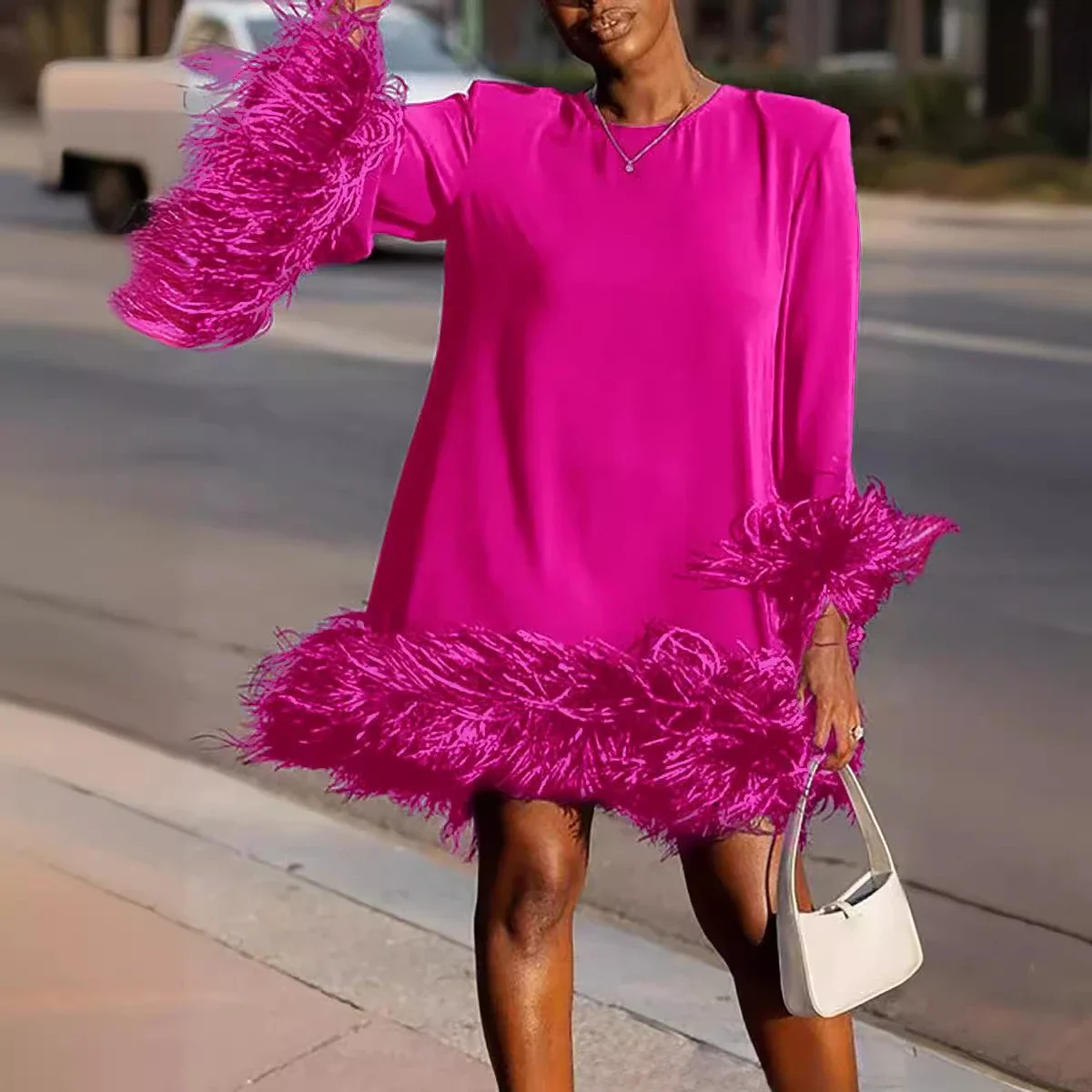 Women's Feather Dress Loose Casual Splicing Feather Dress