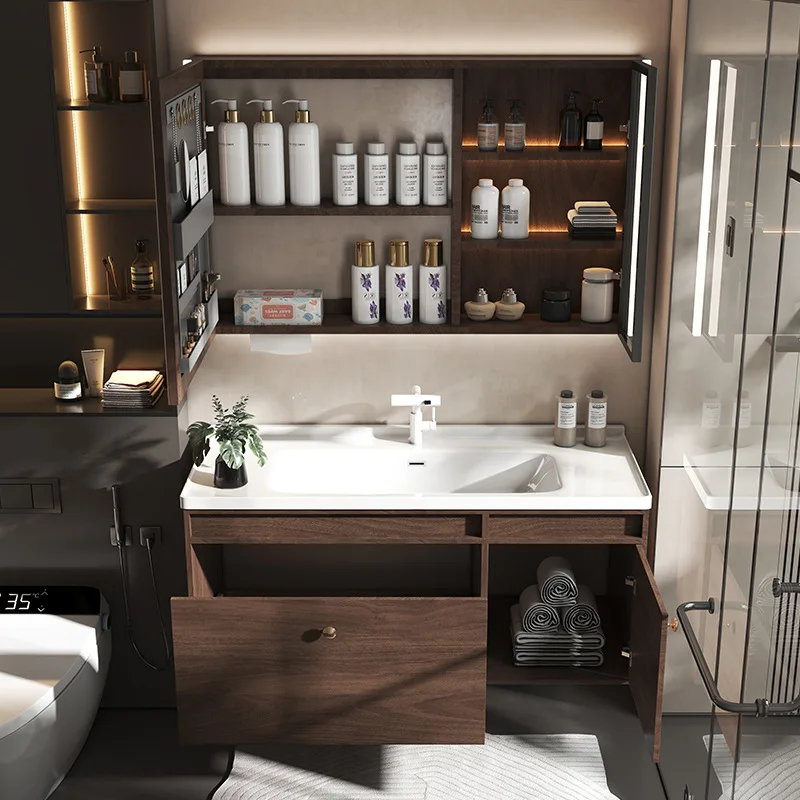 Dark Walnut Bathroom Cabinet Vintage Colorful Exquisite Bathroom Cabinet Hand Storage Bathroom Furniture Kylpyhuonekaappi XYYSG