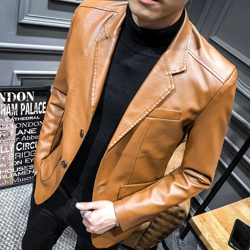 Plus Size 4XL 5XL PU Jacket Men Solid Color Leather Coat Jacket Casual Motorcycle Biker Coat Leather Jackets Male Big Size 6XL