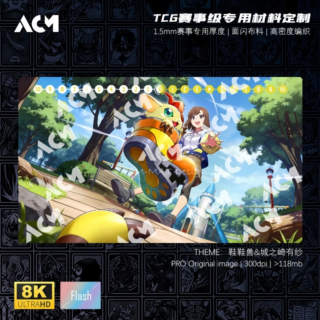 Tapete de Juego de Cartas Coleccionables DTCG Digimon, Serie Shoemon, 600x350mm, 1.5mm, Sin Bordes, Arisa Kinosaki, Tapete de Goma Individual para Juegos de Cartas
