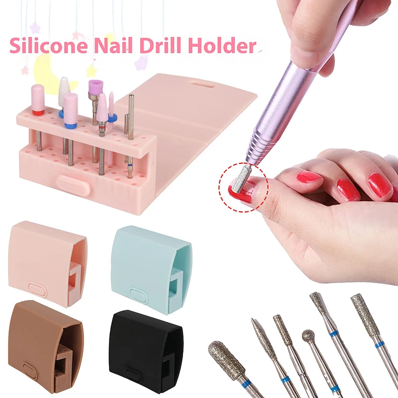 Dobrável prego brocas saco portátil titular diy unhas arte ferramenta de armazenamento moedor de unhas soquete base exibição acessórios manicure