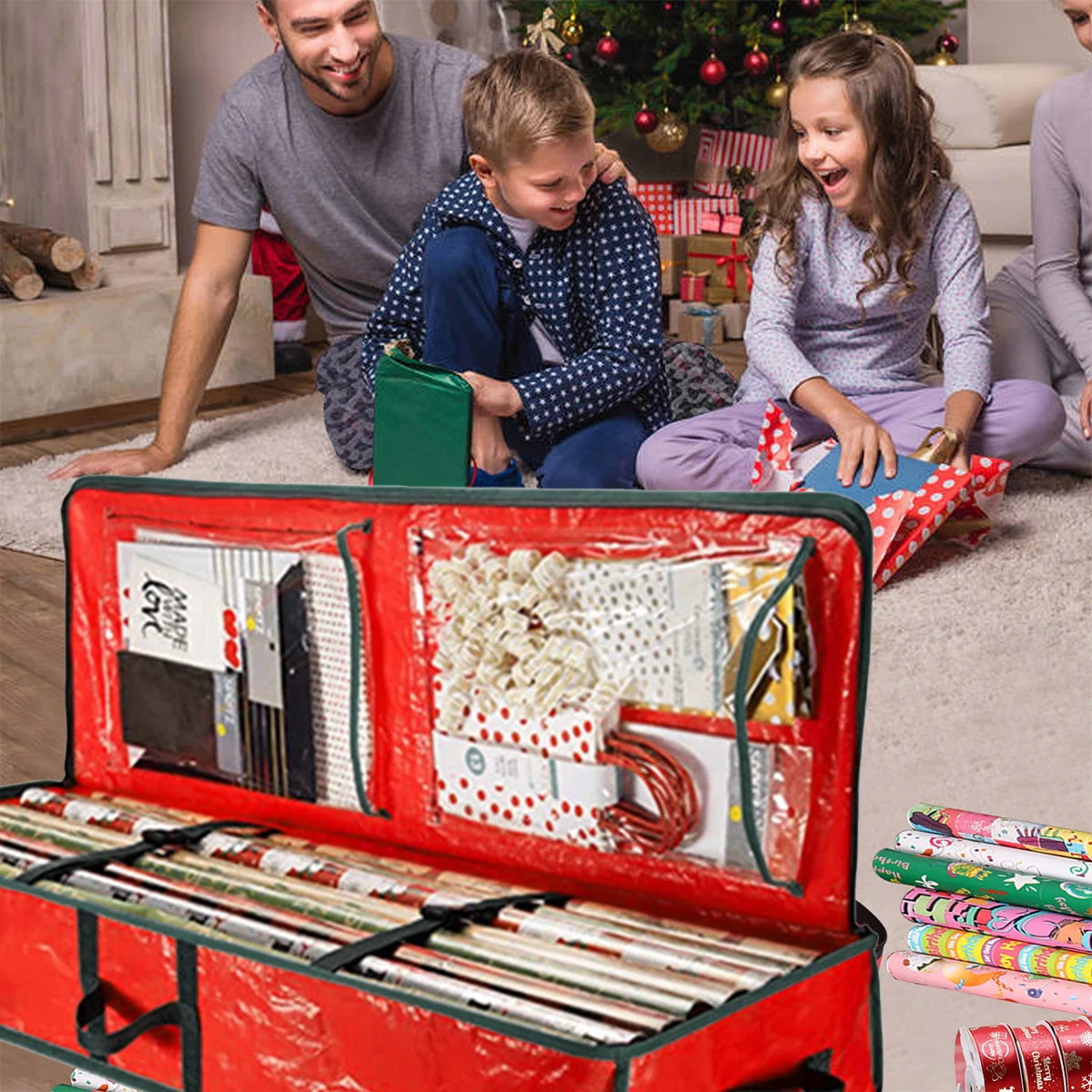 Große Aufbewahrungstasche für Weihnachtsgeschenkpapier, wasserdicht, geflochten, Unterbett, Aufbewahrungsorganisator, Aufbewahrungsbox für Geschenkpapier