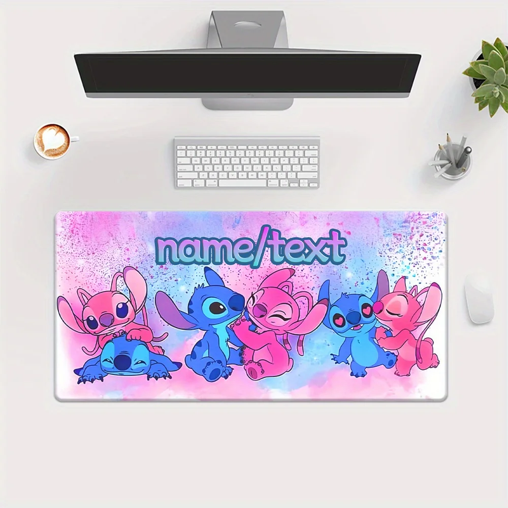 Podkładka pod mysz Disney Stitch & Angel XXL |   Personalizowane imię/tekst |   Antypoślizgowa gumowa mata na biurko do gier i pracy biurowej |   Żywe akwarele