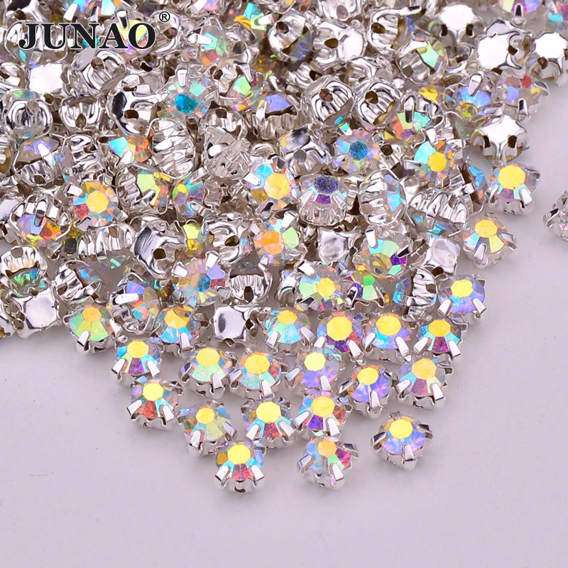 SS12 SS16 SS20 Sew On Clear Glass Rhinestones Applique Flatback Sewing Crystal Stones Silver Gold Claw Strass for Clothes Crafts