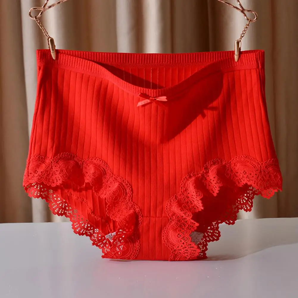 Red Women Panties High Waist Lace Women's Panties Soft Seamless Elastic Underwear with Quick Dry Anti-shrink Features Soft