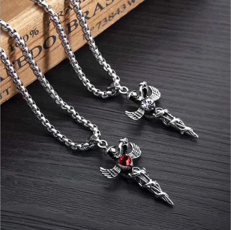 Men\'s titanium steel necklace long cross pendant Men\'s versatile clothes pendant gift