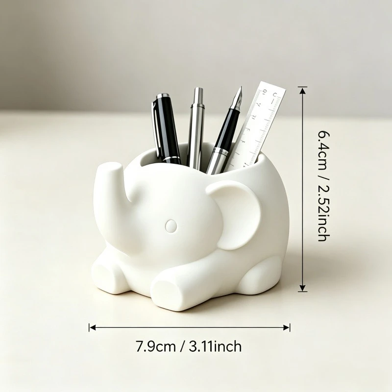 3D Printed Cute Elephant Pen Holder Desk Organizer Animal Pencil Makeup Brush Storage Cup Office Classroom Aesthetic Decor Gift