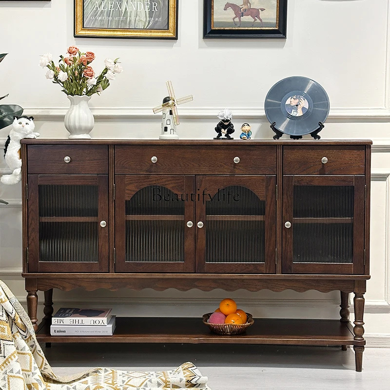 

French Retro Solid Wood Entryway Cabinet Living Room Hallway Storage Cabinet