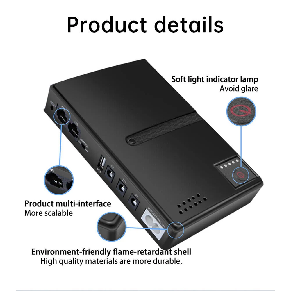 Backup Power Supply Humidity 10 -90 RH Uninterruptible Power Supply Power Outage Protection Stable Power Supply 5V 9V 12V Output