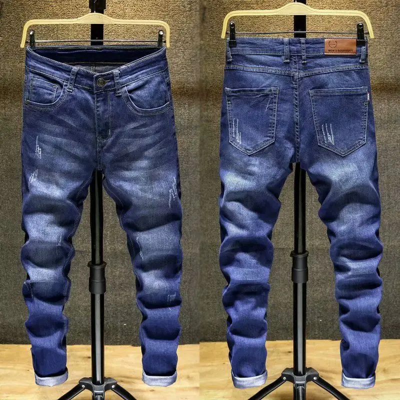 

Мужские джинсы Slim Fit, модные корейские повседневные эластичные длинные брюки, осенняя одежда, удобные эластичные брюки прямого кроя.