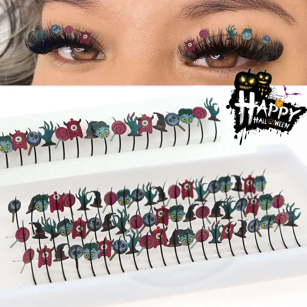 Extensiones de pestañas postizas de Halloween para mujer, accesorios de decoración dramáticos, coloridos, Cosplay, maquillaje de Navidad