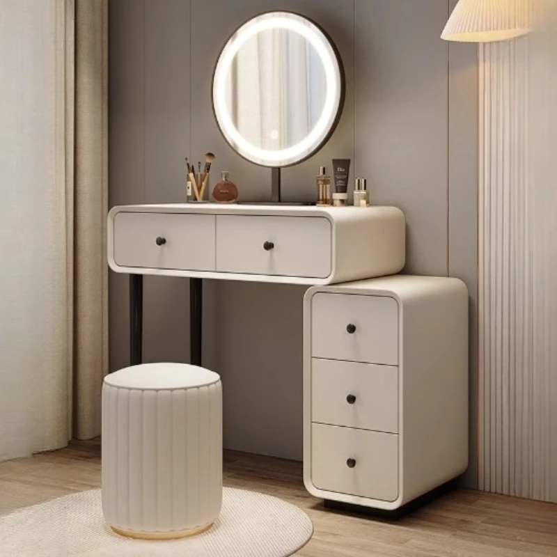 with round mirror makeup stool vanity Hairstyles Comfortable Storage home Dressing table rooms penteadeira bedroom furniture