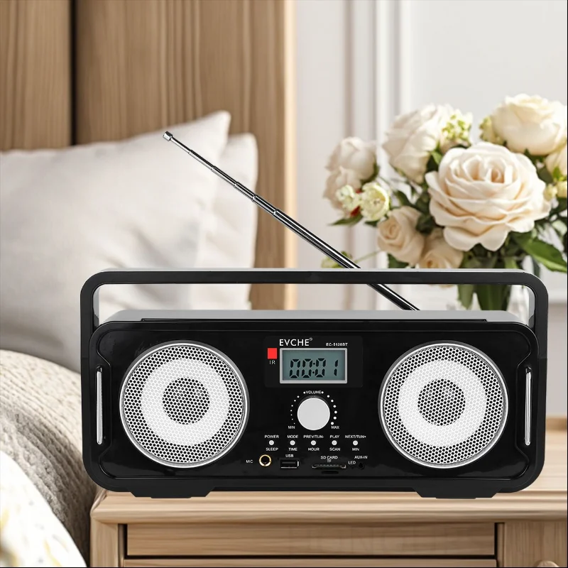 

Retro Bluetooth Speaker Home Digital Display Radios Remote Control Music Player with Clocks Support USB AUX TF Card Play EC-5128