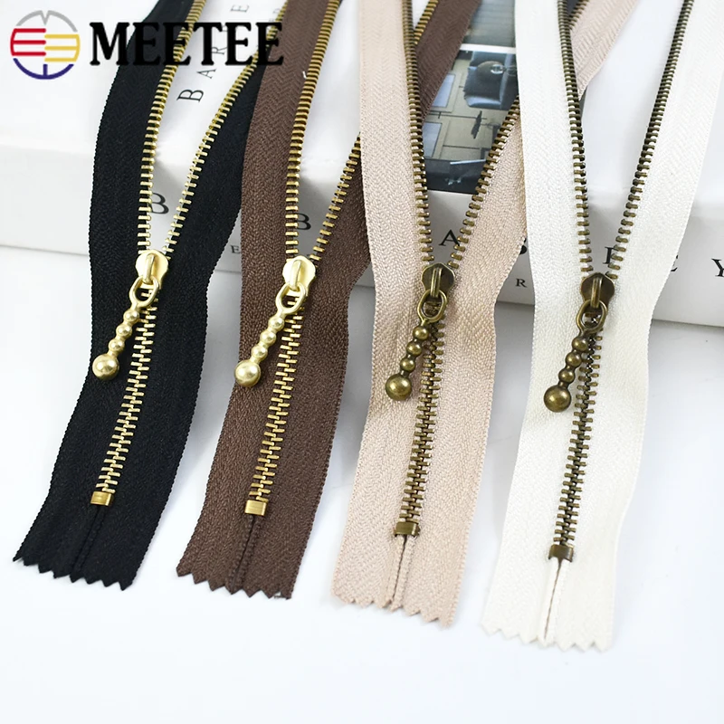 5Pcs Meetee 3# Metal Zippers for Sewing 15/20/30/40cm Bag Zipper Closure Zips Per Meter Pocket Bronze Zip Replace Accessories