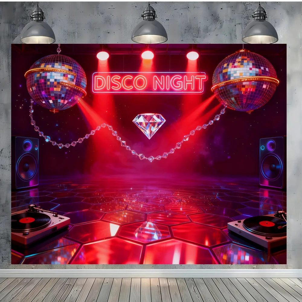 ديسكو ليلة عيد ميلاد سعيد موضوع الفينيل خلفية خلفية مع ديسكو الكرة أضواء النيون الأضواء عناصر الماس