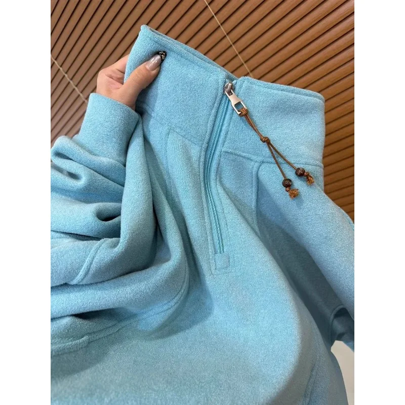 Stylish Stand-up Collar Long-sleeved Warm Skin-friendly Comfortable Pullover Stand-up Collar Half-zip Versatile Sweatshirt