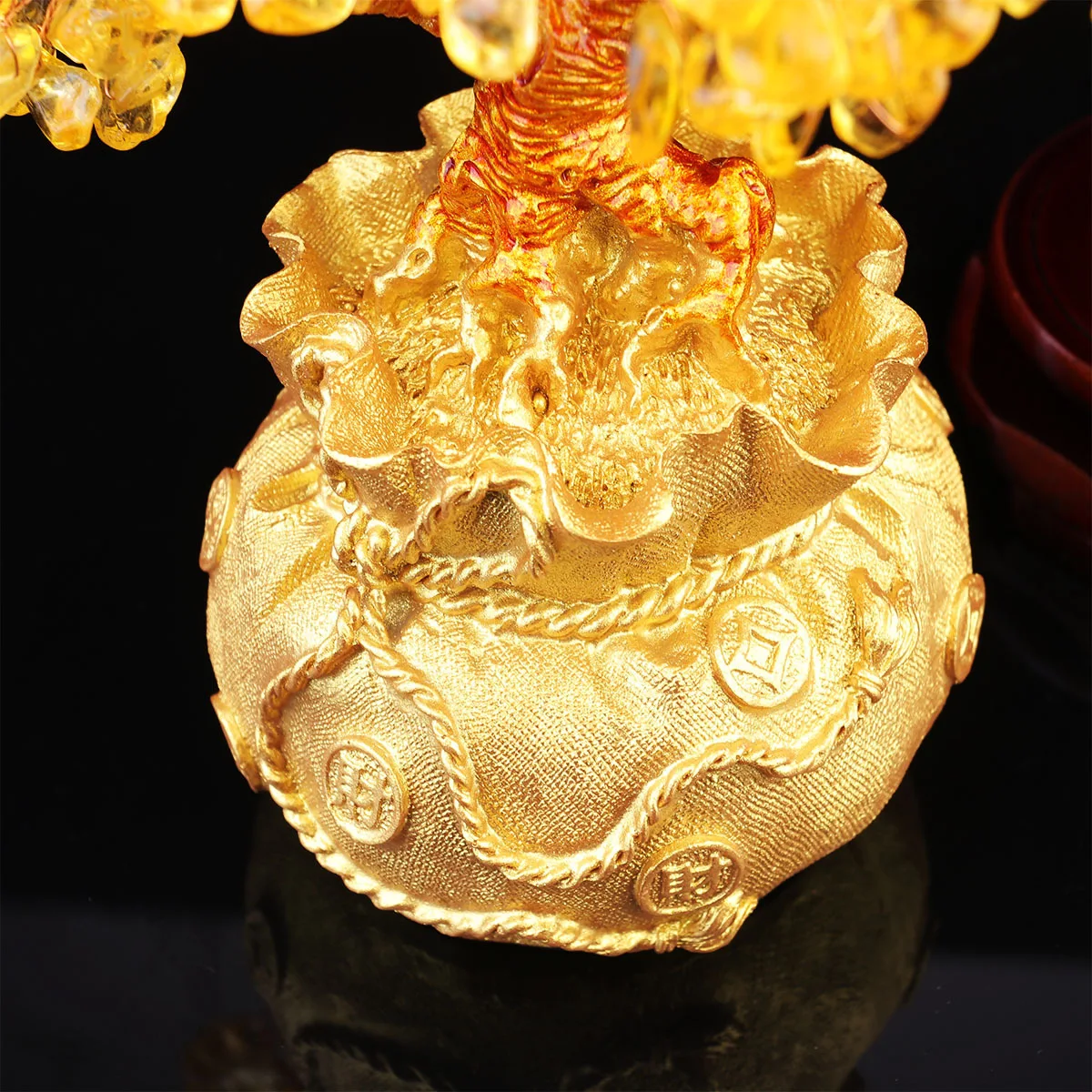 

M Size Yellow Crystal Money Tree Desktop Ornament Creative Bonsai Style Wealth Prosperity Home Office Shop Decor