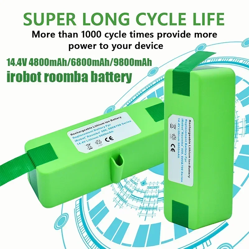 14.4v 4.8Ah/6.8Ah/9.8Ah/ Lithium Rechargeable Battery For iRobot Roomba 500 600 700 800 Series 560 620 650 700 770 780 880