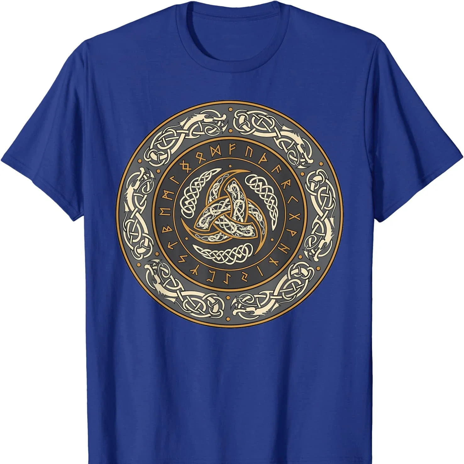 Triskelion with Nordic Warrior Runes Horns of warrior T-Shirt New 100% Cotton Short Sleeve O-Neck T-shirt.