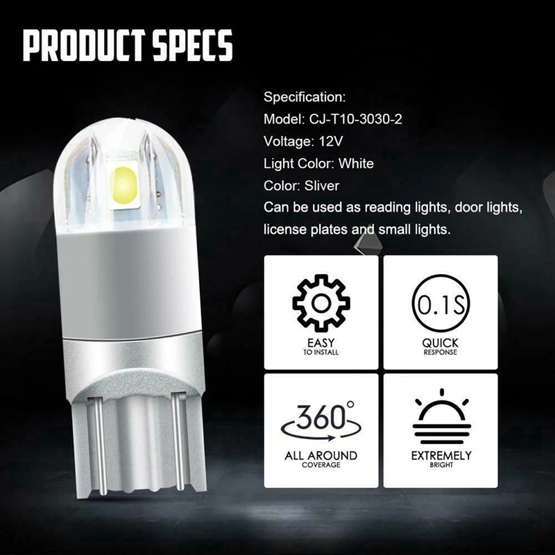 30Pcs 6000K Canbus T10 168 194 W5W Dome License Side Marker LED Light Bulb White